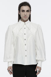 White Long Puff Sleeves Lace Men's Gothic Blouse